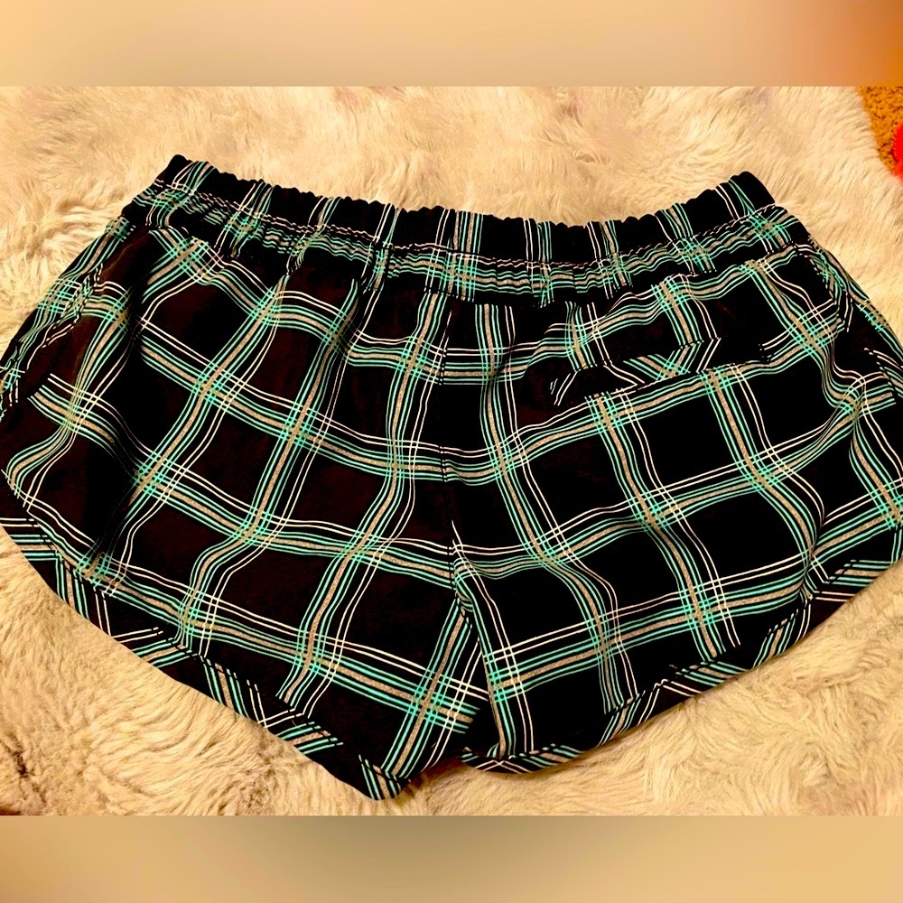 Board Shorts swim shorts black with teal and white strips XS EUC